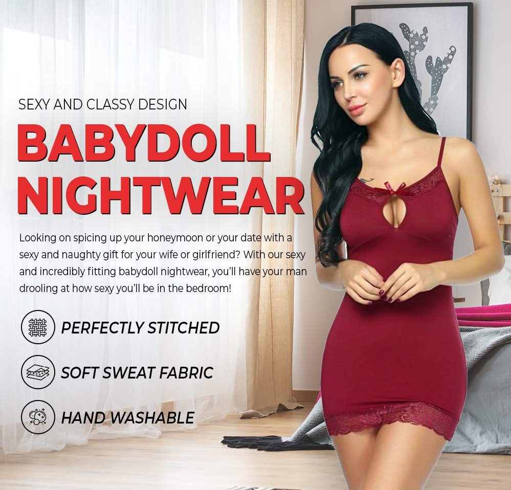 Billebon Women Babydoll Nightwear Lingerie with Panty